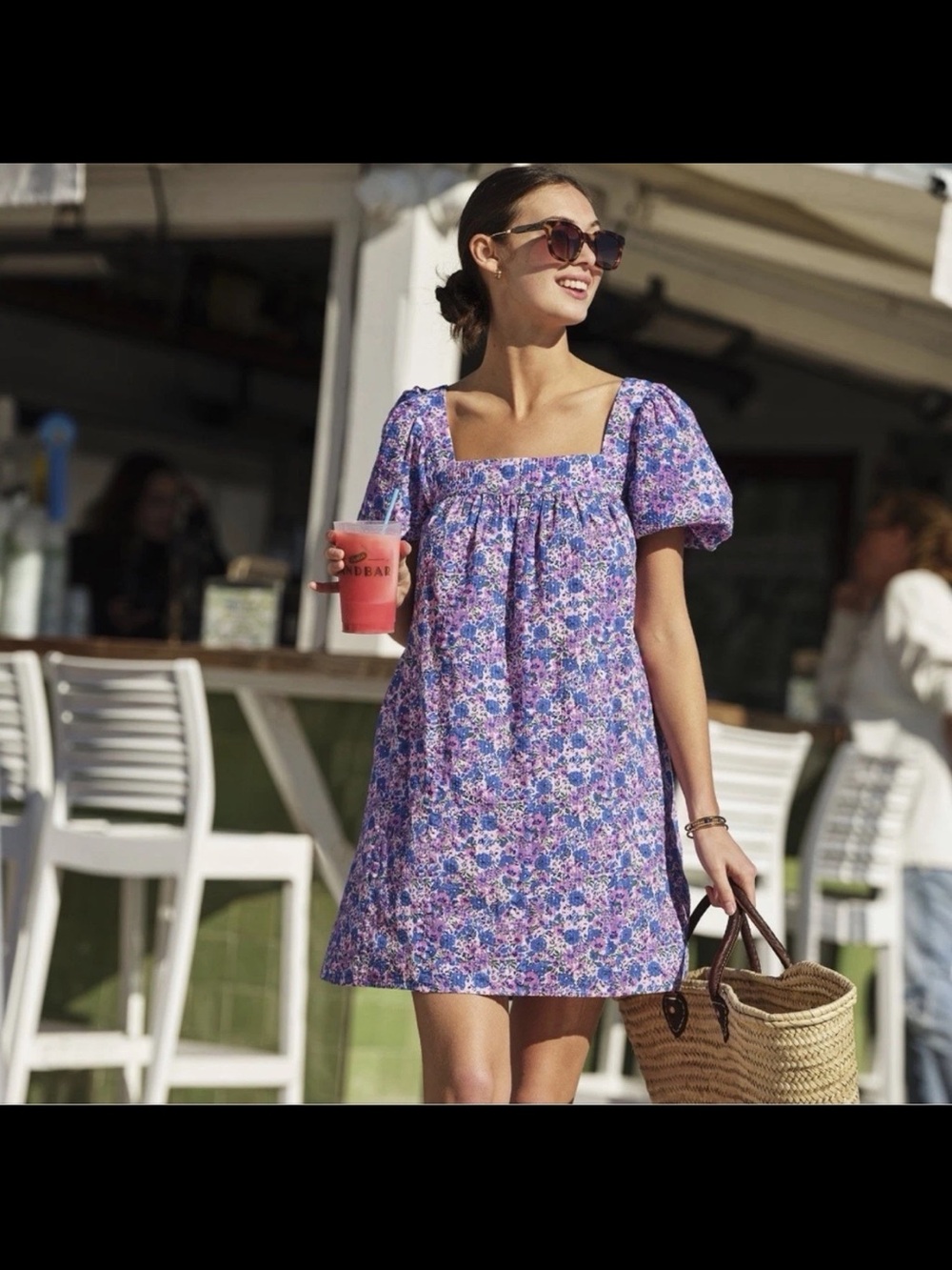 Vineyard Vines Serena Seersucker Pink and Purple Floral Smocked Dress
